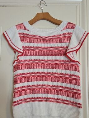 Evereve White & Red Striped Knit Sweater